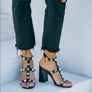 Network Studded Block Heeled Sandal In Black